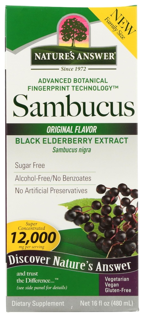 Odpowiedź natury Sambucus Elderberry Syrop 16 Ounce Reg. 124; Great Desting Immune Supplement Supplement Amending 124; Przeciwutleniacz, Wegan, Gluten Free, Made in USA Reg.