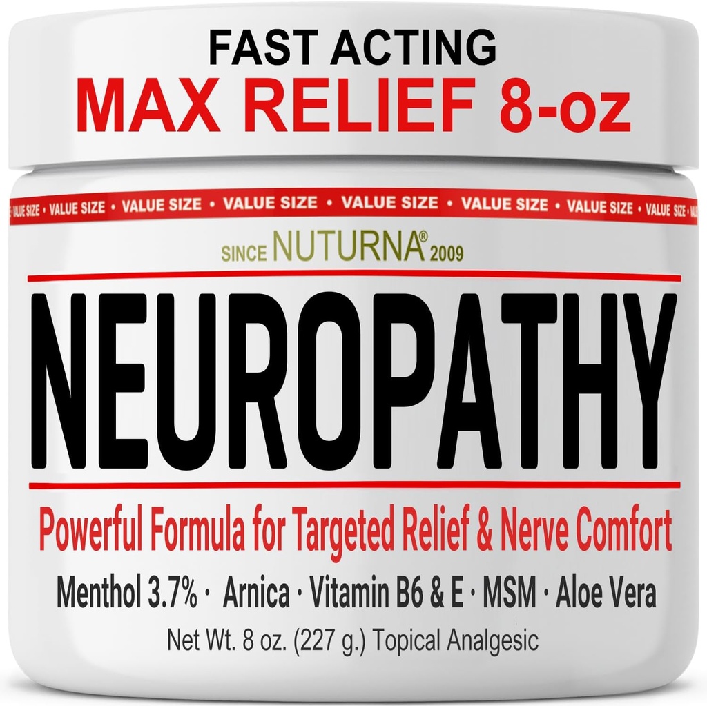 Neuropathy Nerve Relief Cream - Szybkie działanie Max Relief for Feet Hands Legs Toes Back - Ultra Siła Menthol Arnica Aloe Vera MSM, Soothing Natural Nerve Comfort Relief, Super Large 8 Oz