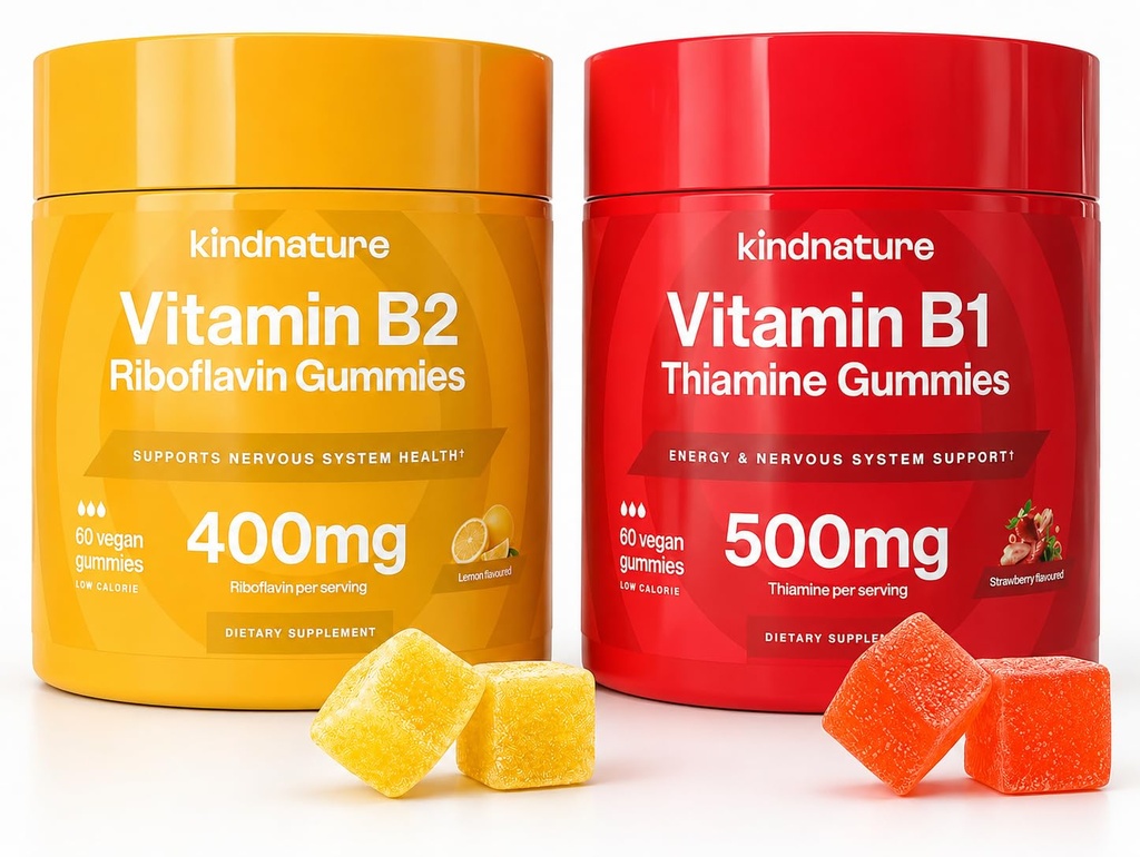 kindernature B- witamina Boost: B1 Tiamina 500mg & B2 Riboflavin 400mg Gummy Duo dla dzieci i dorosłych