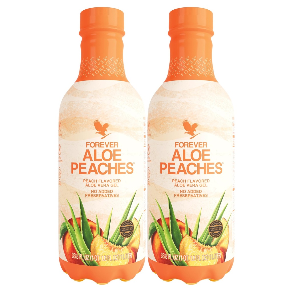 Forever Living - Aloe Peaches - Pure Aloe with Real Peach Flavor - supports trawienie i odporność - Vegan and gluten- Free - 33,8 fl oz (2- Pack)