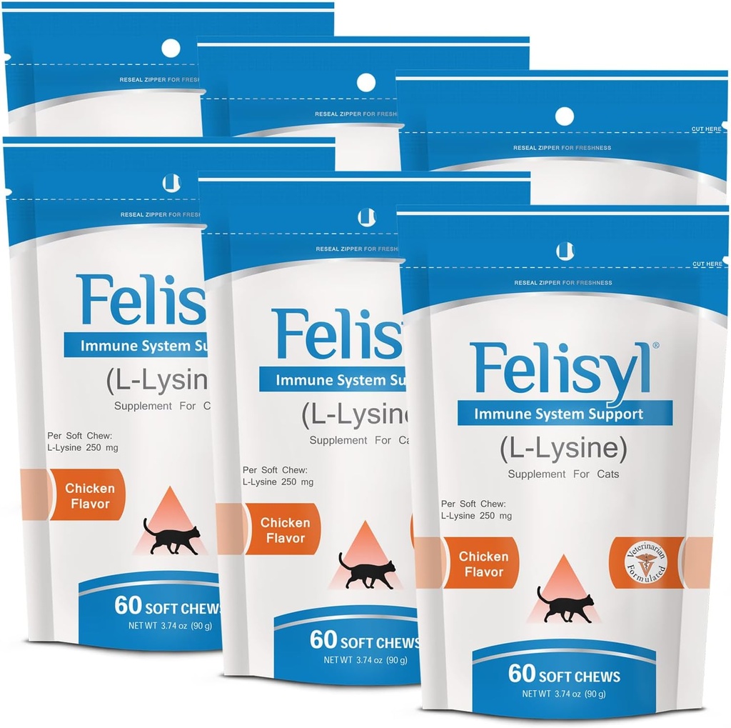 L- Lysine Soft Chews for Cats (60 Soft Chews) - wspiera immunologiczne, oddechowe i Eye Health. Ułatwia kichanie, katar i oczy.