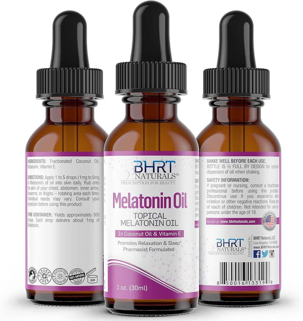 - Topical Liquid Melatonin Oil - Natural Sleep Aid - Esential Oil Blends - Natural Melatonin - Pomaga w Sen & Relaxation - Alkohol & Gluten Free - Organic Melatonin dla dorosłych (1 butelka)