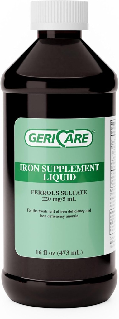 GeriCare 220 High Potency Liquid Iron Supplement | Liquid Iron for Adults | for Anemia and Iron Deficiency | 220mg of Iron Per 5mL Dose. (Pack of 1)