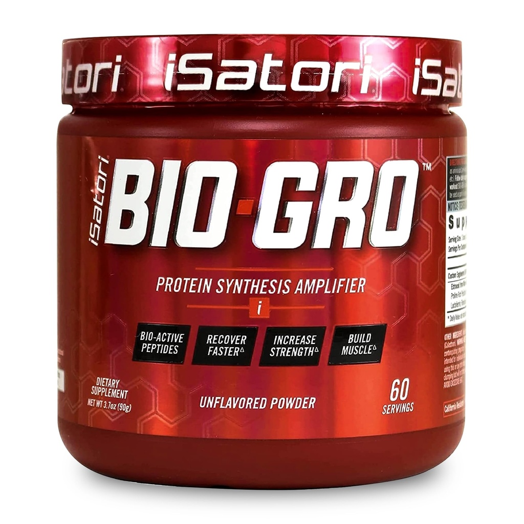 Wzmacniacz protein iSatori BIO- GRO, do odzyskiwania mięśni i wzrostu, ulepszony stymulant wolny przed treningiem i Colostrum Suplement z bioaktywną peptydy- Unflavored (60 Servings)