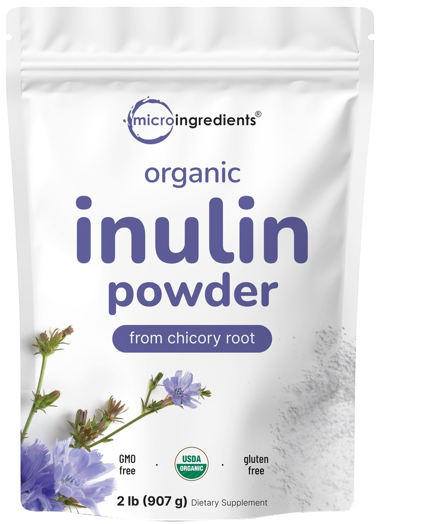 Micro Składniki Organic Inulina Fiber Proszek, 2lb 124; Naturalny Prebiotyk do wspierania Digestive & Gut Health 124; Rozpuszczalny, Łatwy do trawienia 124; Niełuskany, Wegan