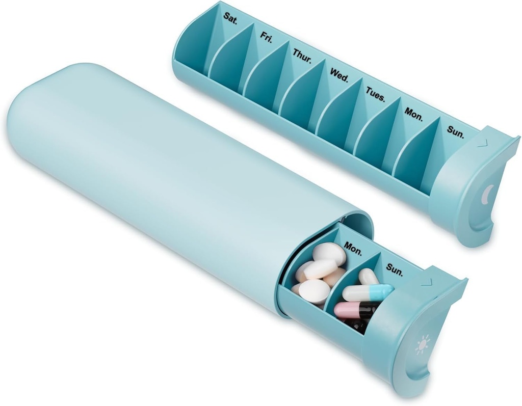 Zmodernizowany organizator pilek 2 razy dziennie, AM PM Pill Box 7 dzień, Cotygodniowy pojemnik na pióro podróży, Cute pill Case dla witaminy, Leki, Witaminy, Oleje rybne i suplementy (niebieski)
