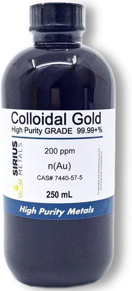 Prawdziwe złoto koloidalne - 200 ppm - 250 ml (8.45 Fl Oz) w przezroczystej butelce z tworzywa sztucznego wolnej od BPA-