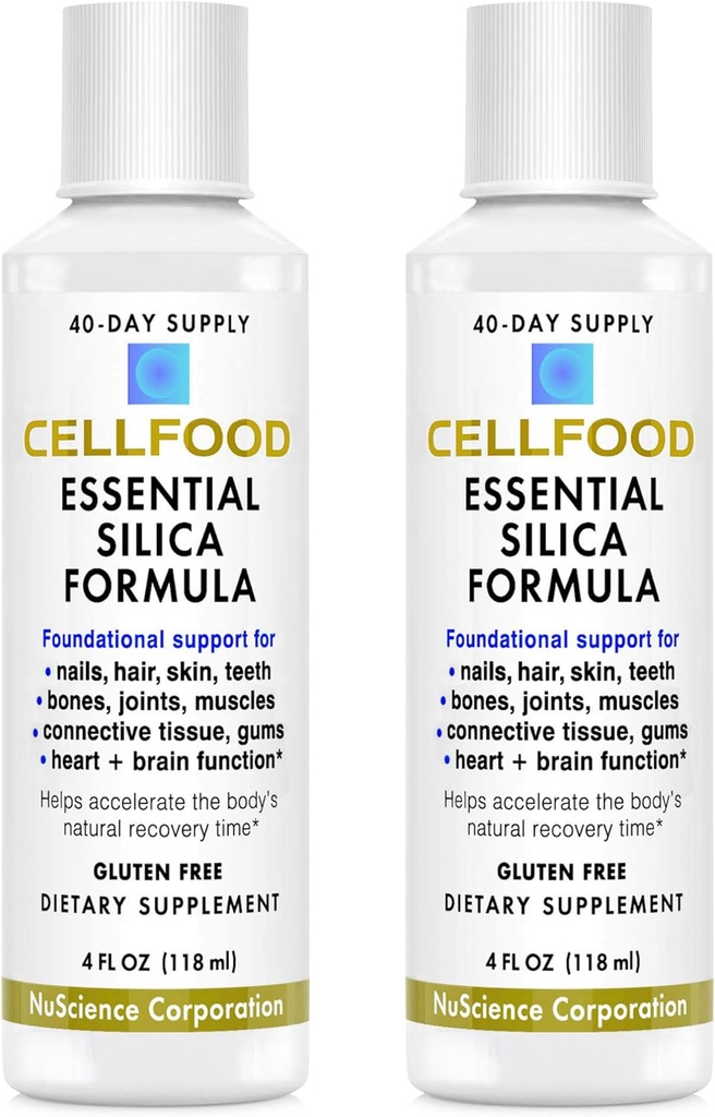 Cellfood Essential Silica Anti-Aging Formula, 4 fl oz, 2 Pack - Wspiera zdrowe kości, Łączniki, Włosy, Skóra, Nails, Zęby i Gums - Easy to Absorb - Gluten Free, Tiaminase Free, Non-GMO - 80- Day Supply