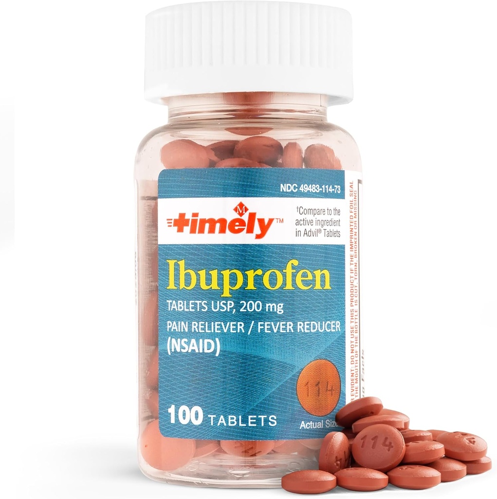 LABS TYME- CAP, INC. Timely Ibuprofen 200mg 100 Tablets - (NLPZ) Tabletki przeciwbólowe na ból głowy, ból menstruacyjny, bóle zębów, bóle mięśni, zapalenie stawów, bóle ciała