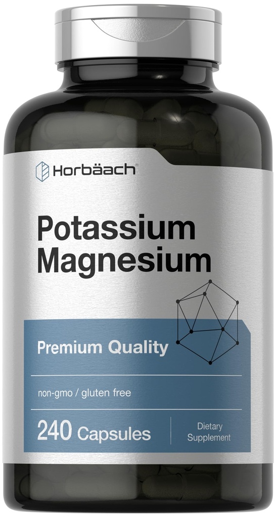Horbäach Potasu Magnezu Suplement Biżuteria 124; 240 Kapsułki Biżuteria 124; Premium Jakość 124; Non- GMO & Gluten Free