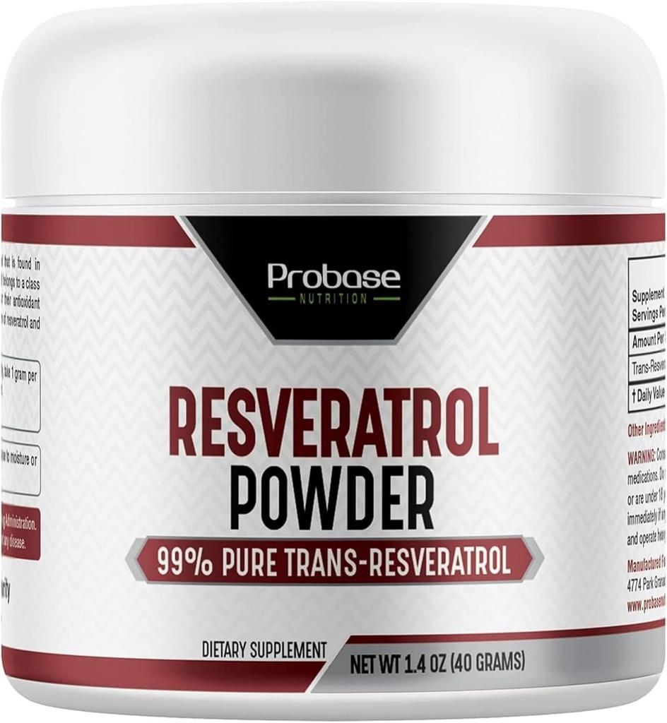 Probase Nutrition Trans Resveratrol Supplement, Wysoka Czystość Resveratrol Proszek do podtrzymania wieku, 40-dniowe dostawy, 40 gramów