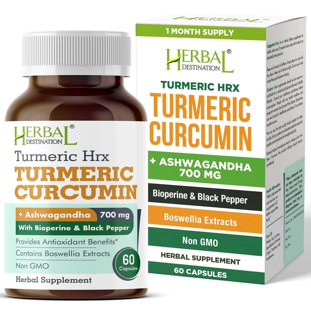 Suplement Turmerowy Hrx - Suplement immunologiczny, Suplement do Wzmacniacza Metabolicznego Joint Supplement with Turmeric Curcumin, Boswellia, Curcuma & Black Pepper Extract - 60 Kapsułek