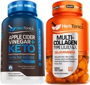 Herbtonics Jabłko Cydr Ocet kapsułki Plus Keto BHB BHB 124; Tłuszcz Burner & Weight Loss Supplement for Women & Men - Multi Kolagen Gummies Typ 1,2,3,5 & 10 z Biotin dla wzrostu włosów, Skóra, Nails