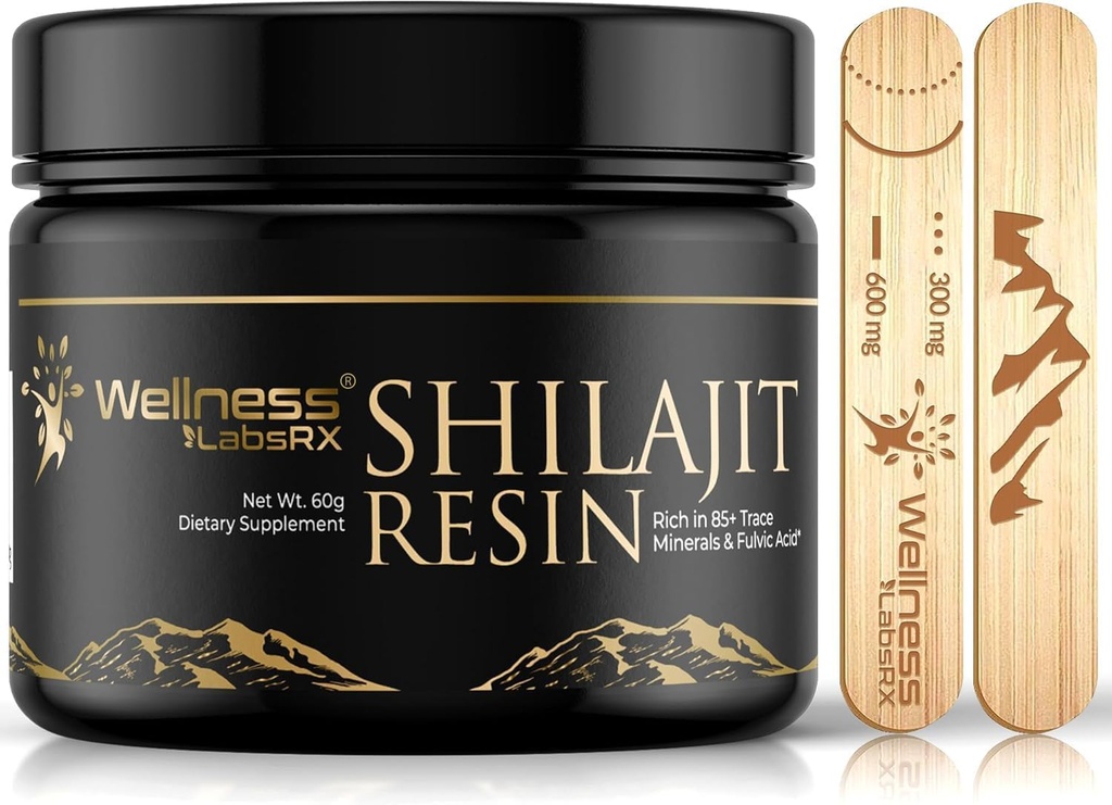 Shilajit Resin with Fulvic Acid and Trace Minerals - Gold Grade Pure Himalayan Shilajit for Men - Chilajit from Gilgit Packed with 85 + Minerals, Metabolizm i wsparcie immunologiczne - 60g