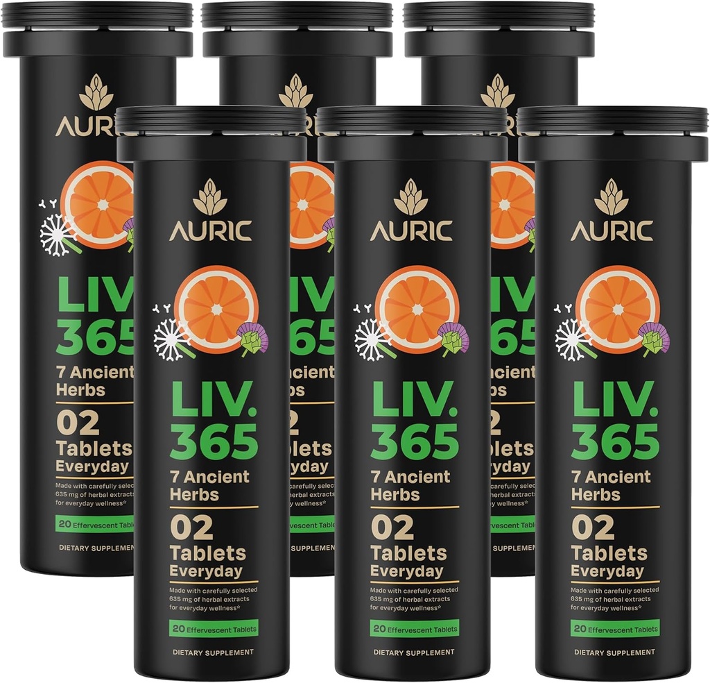 Auric Herbal Liver Supplement Supplement Agregat 124; Milk Thistle (Silymarin), Turmeric, Czosnek, Ginger for Liver Health Advanced Detox & Cleansing Formuła dla Aktywnej Wątroby 124; 120 Tablets Agreement 124; Plant Based Gluten- Free