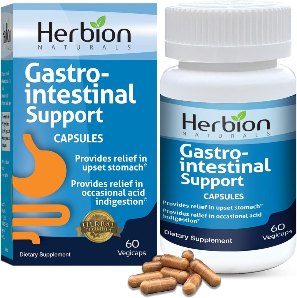 HERBION Naturals Gastro- jelitowy Mieszanka Ziołowa dla Zdenerwowany stomach Relief, Zdrowie i funkcje przewodu pokarmowego, Sporadyczne Niestrawność Kwasu, Zdrowa Flora jelit, 60 Hrabia, Opakowanie po 1