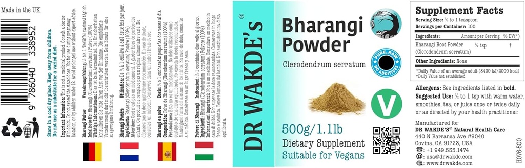 DR WAKDE 's Bharangi Proszek (Clerodendrum serratum) - 500g (1.1lb) 124; Czysty, Surowy i Suchy Proszek w proszku 124; Naturalna Aroma i świeżość w proszku 124; Czysty Proszek w proszku 124; Wegan w 124; Premium klasy 124; Nic nie dodano, Nic nie usunięto