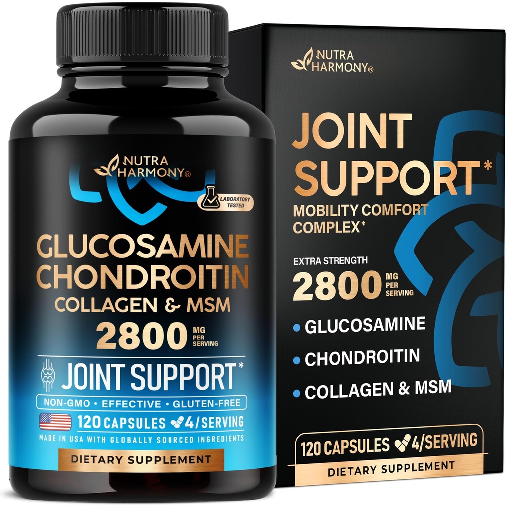 Glukozamina Chondroitin MSM Kolagen 124; FSA HSA Kwalifikowalne 124; Suplement do wspólnego wsparcia 2800 mg 124; Wyprodukowany w USA 124; FSA Zatwierdzone produkty 124; Elastyczność Nutritional Vitamin 124; Dla mężczyzn i kobiet, 120 Kapsułki