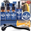 Zestaw do pielęgnacji brodę dla męskich - Nourish Soft Patchy Beard W / witamina Spray, Olej wąsaty, Balsam, Myć, Boar Bristle Brush, Drewniany grzebień, Nożyczki, Valentines Ojcowie prezenty dla mężczyzn Tata jego mąż chłopak