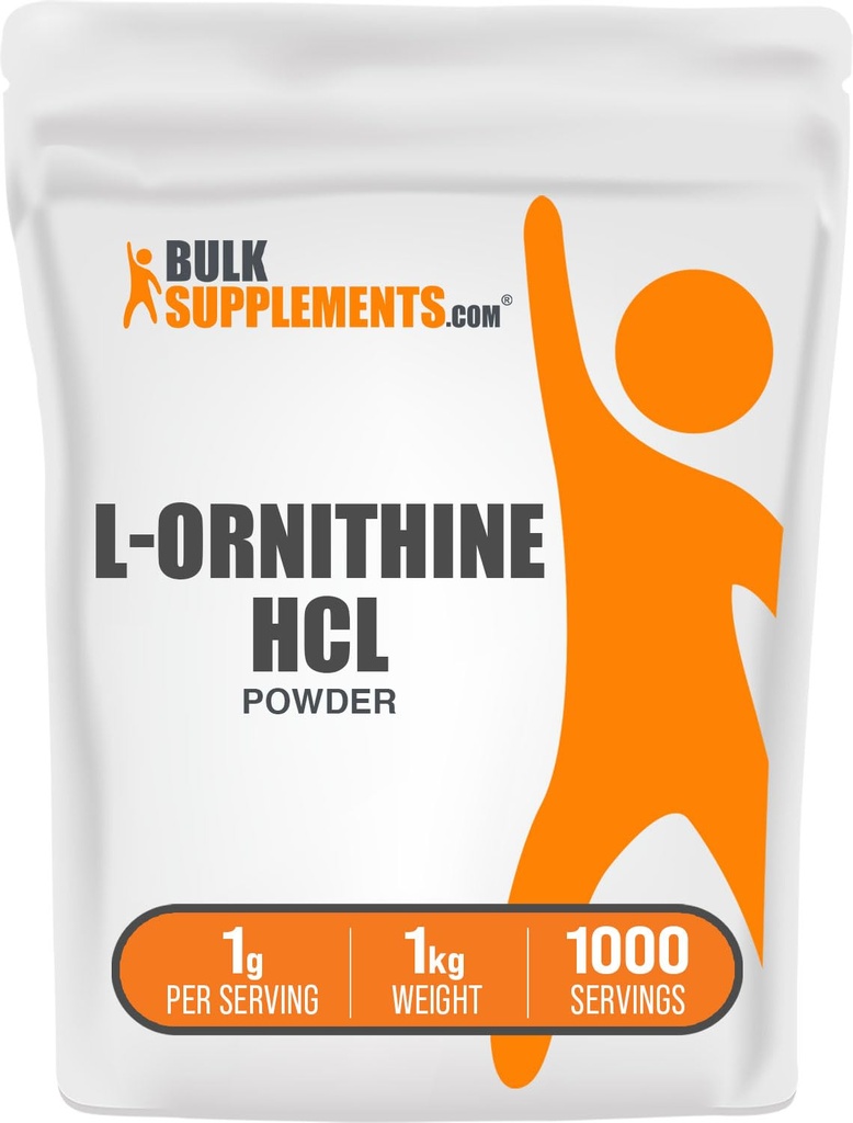 BulkSupplements.com L- Ornitine HCl Proszek - Suplement ornitynowy, Amino Acids Supplement - Gluten Free, 1g per Serving, 1kg (2,2 kg) (Opakowanie po 1)