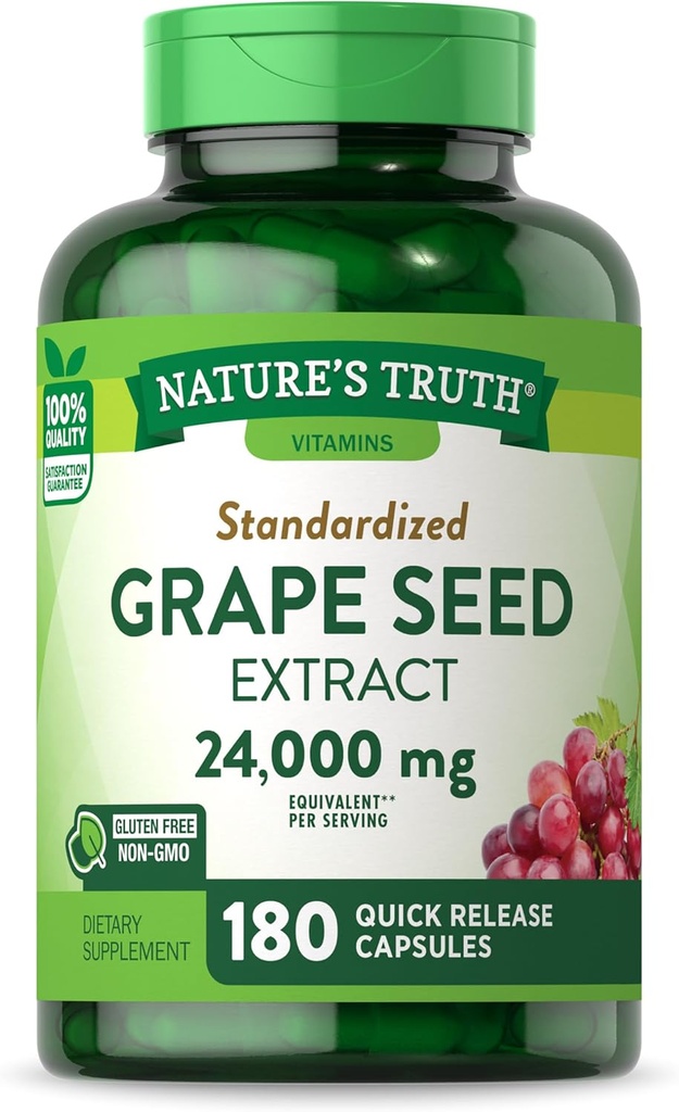 Nature 's Truth Grape Seed Extract 24 000 mg Budget 124; 180 Capsules Detale 124; Standard Supplement Budget 124; Non-GMO & Gluten Free Formuła