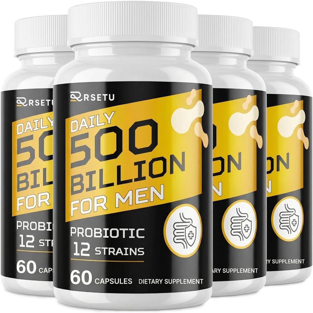 Probiotyki dla mężczyzn, 500 Miliard CFU & 12 Szczepy Mens Probiotyczne z żurawiny turmerowej, Goji, Gut Health for Men, for Digestive Health, Gut, Bloating & Gas, Immune, Wsparcie energetyczne, 120- Day Supply