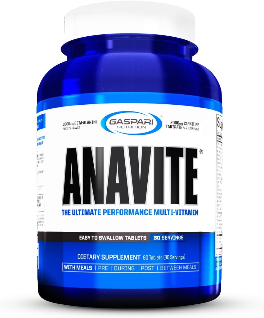 Gaspari Nutrition Anavite, Sports Multi- Witamina z aminokwasami, Beta- Alanina i L- Karnityna, Zwiększona wydajność i odzysk (Nowy Mniejszy rozmiar, 30 Służenia)