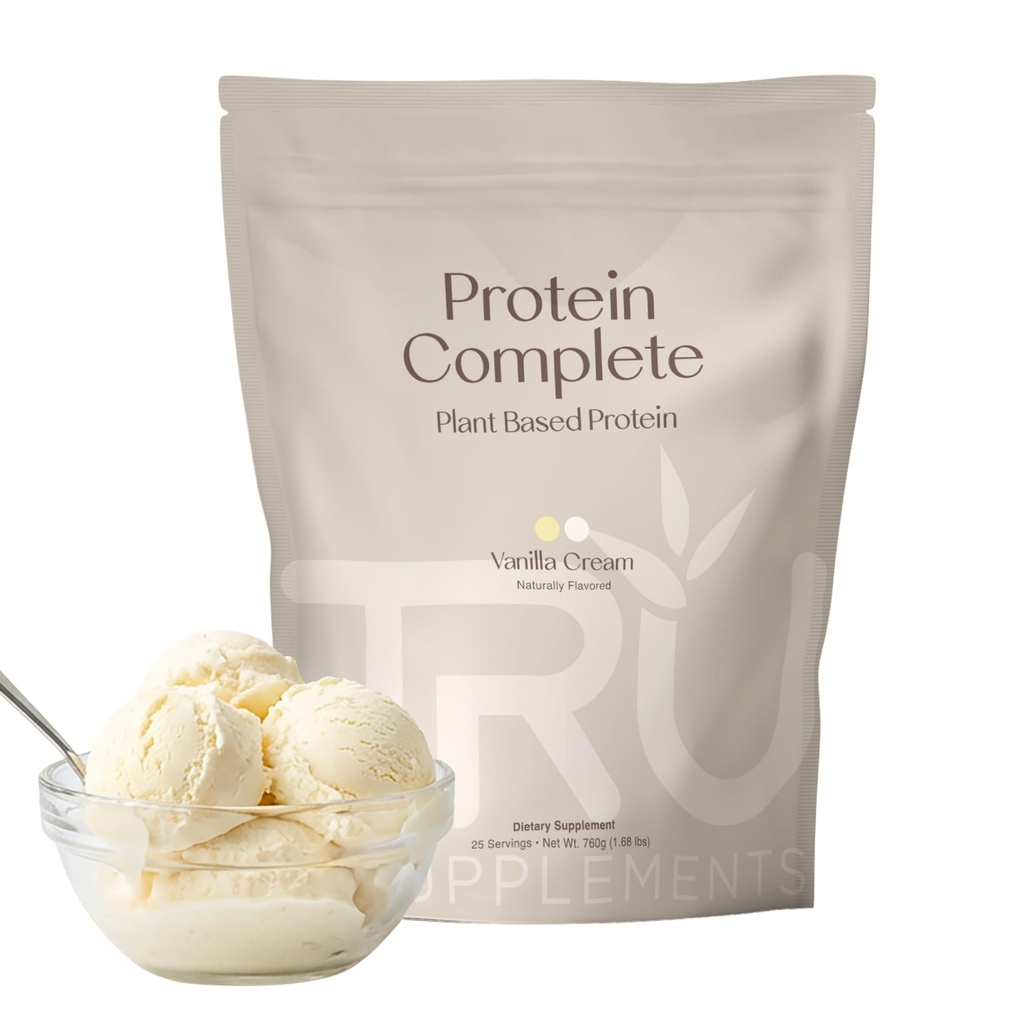 TRU suplementy roślin w proszku protein na bazie, BCAA, EAA, 20g Vegan Brown Rice & Pea Protein, 100 Calories, 27 Witaminy, Brak sztucznych aromatów 25 Słupki (Vanilla)