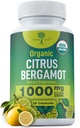Organic Citrus Bergamot Supplement - Tylko USDA, Kardiolog z 200 + Badania naukowe -1000mg - Opatentowany ekstrakt, Serce, Cholesterol, & Lipid - Włoski Bergamot Wysokie Polifenole 60czapki