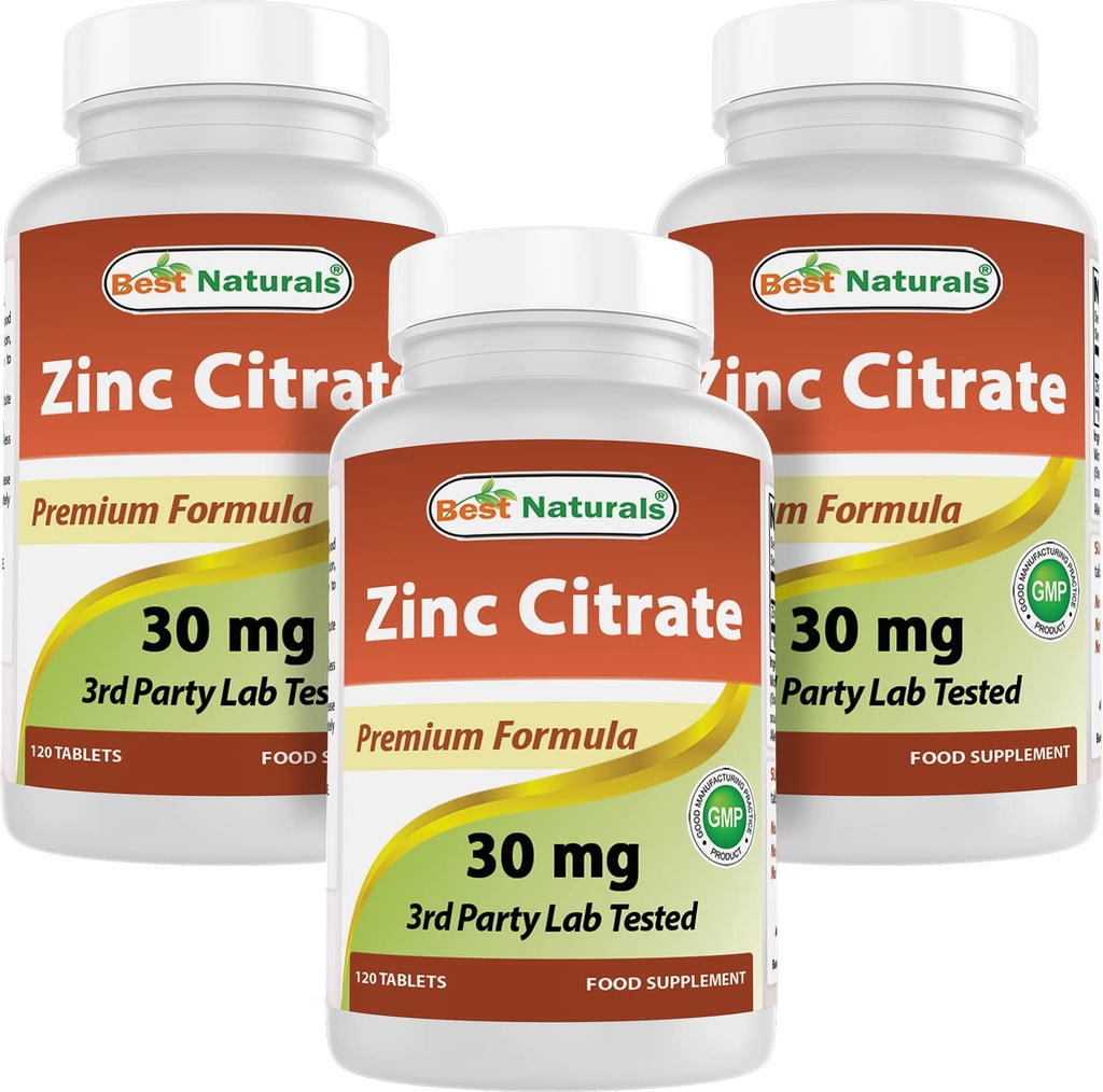 Najlepsze Naturals Cynk 30mg Suplementy (jako Cytrat cynku) - Cynk Witaminy dla dorosłych Wsparcie immunologiczne - 120 Tabletki (120 Liczba (Opakowanie po 3))