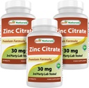 Najlepsze Naturals Cynk 30mg Suplementy (jako Cytrat cynku) - Cynk Witaminy dla dorosłych Wsparcie immunologiczne - 120 Tabletki (120 Liczba (Opakowanie po 3))