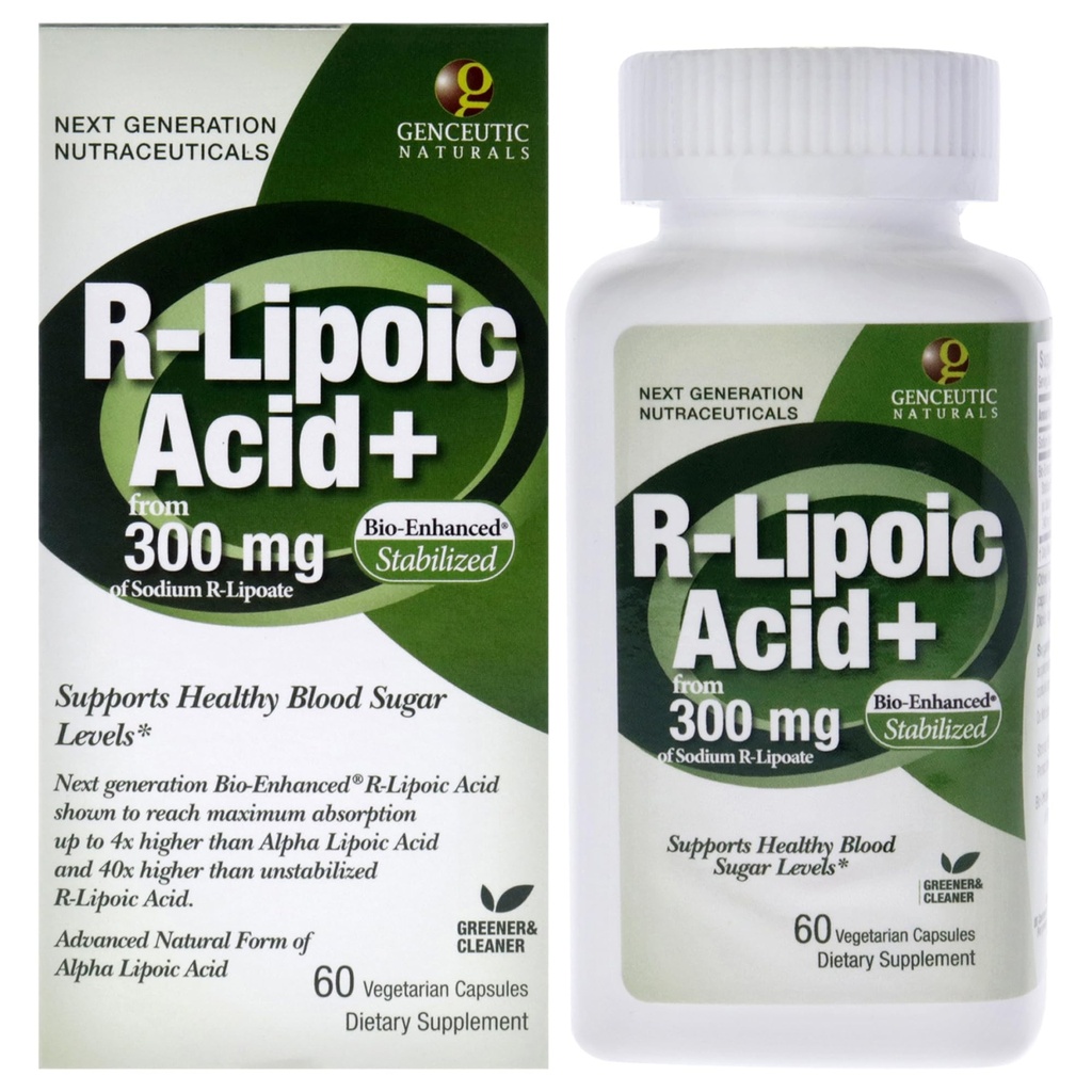 Gencurals R- Lipoic Acid Dietary Supplement Amend124; Vegetarianin Amend124; Vegan Amend124; Gluten Free Amend124; Non GMO Amend124; 300mg (60 Kapsułek)