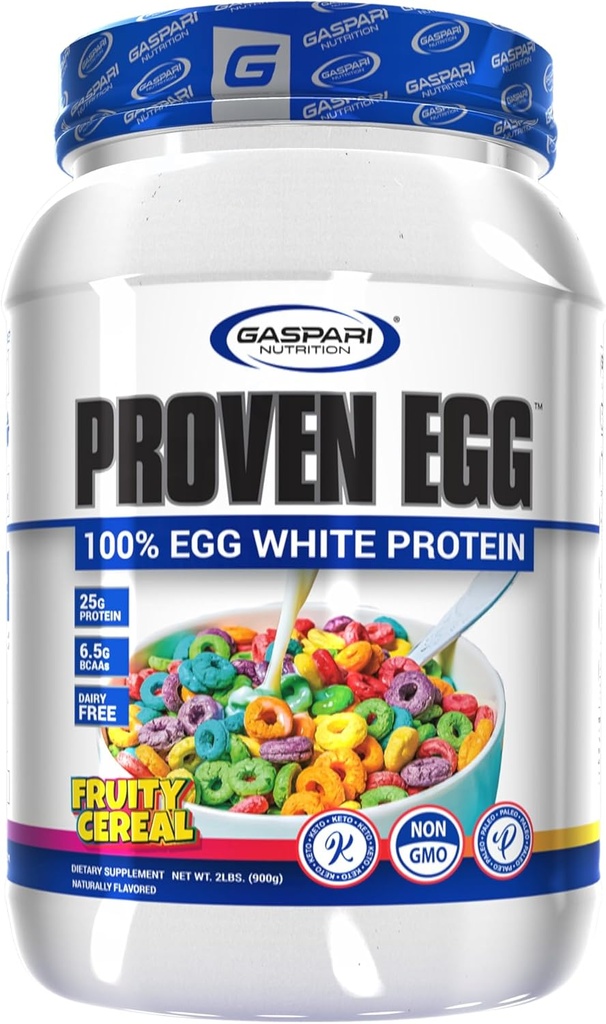 Gaspari Nutrition Proven Egg, ziarno owocowe, 100% Białko białko białkowe jaja, 25g Białko, Keto Friendly, mleczne i Laktoza Free, Soi Free (2 lbs, owocowy płatek)