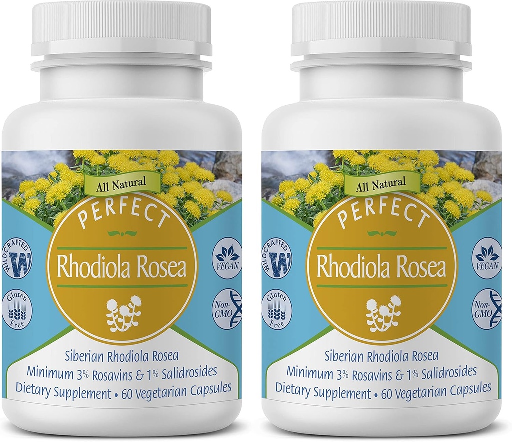 Perfect Supplements - Perfect Rhodiola Rosea - 60 Kapsułek - Natural Adaptogen Supplement - Zwiększa energię - Lepsze ognisko - 2 Pack