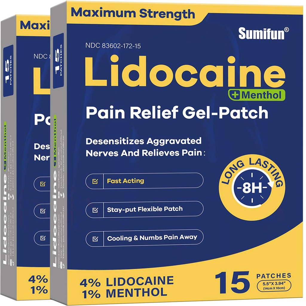 Sumifun 4% Lidokaina Patches Plus 1% Mentol - 30 Liczy maksymalną siłę pozagiełdową Pain Relief Patches for Back Ache Stiff Neck Joint Pain