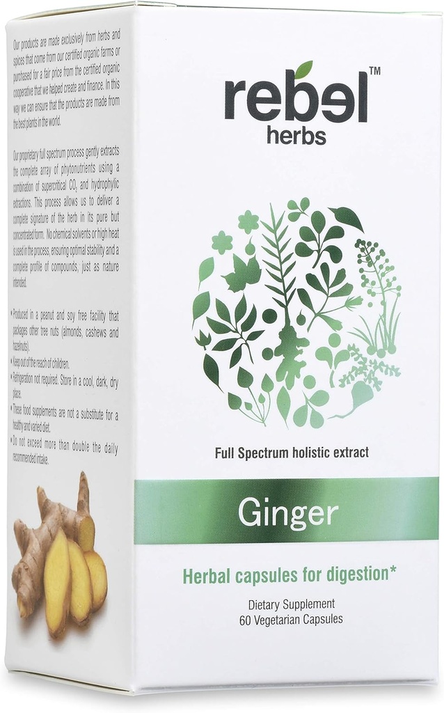 Rebel Herbs Ginger Capsules Powerful Dual Extract, Non- GMO, Gluten Free, Ginger Root (Rhizome) Extract