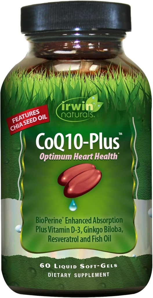 Irwin Naturals CoQ10- Plus Optimum Heart Health, Zwiększona absorpcja z Chia Seed Oil, 60 Płynne żele soft-