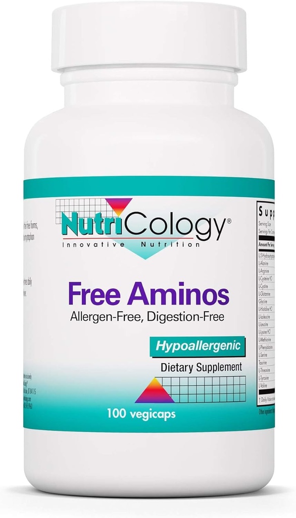 Nutricology Free Aminos Supplement - Essential Amino Acids Complex, Lean Muscle Mass Support, Kapsułki wegetariańskie - 100 Hrabia