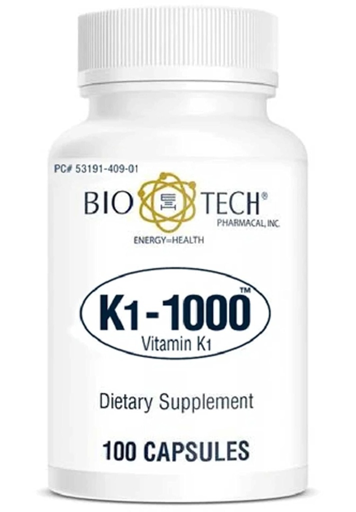 K1- 1000 (Witamina K1) 100 Kapsułki - 3 opakowania - Bio- Tech Pharmaceutical