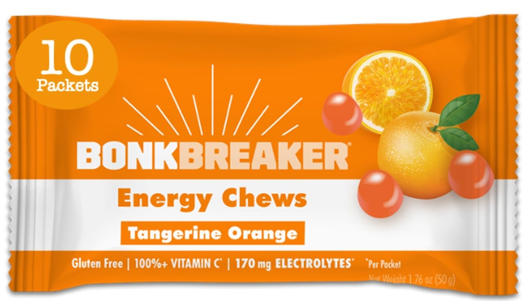 Bonk Breaker Energy Chews, Darmowy, Bezglutenowe składniki do dostarczania szybkiej energii i skupienia, 1 Pudełko z 10 Pakiety, Pomarańcza Tangerine