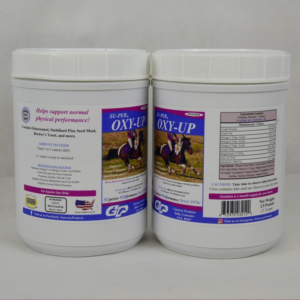 SU- PER Oxy- Up Performance Supplement Horse - Supports Normal Stamina and Endurance - Wheat Germ Extract, B- Complex Vitamin, Magnezu - 2.5 Funt, (2 Pack)