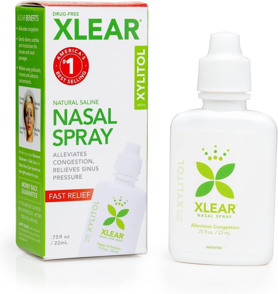 Xlear Natural Saline Nasal Spray z Xylitol, Nawilżacz do nosa dla dzieci i dorosłych, 0,75 fl oz (Opakowanie po 1)