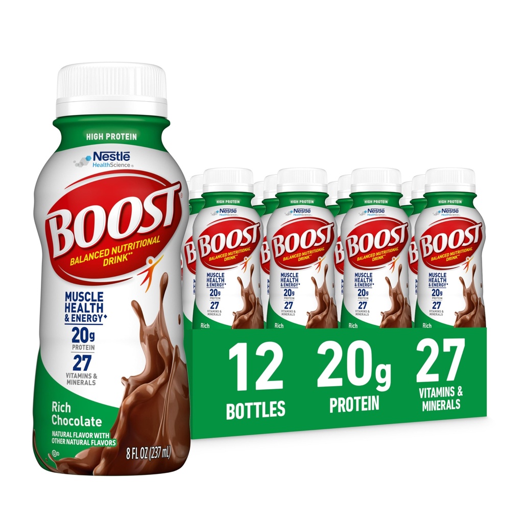 Wysokie białko BOOST gotowy do picia Balanced Nutritional Drink, bogata czekolada, 8 FL OZ (opakowanie 12)