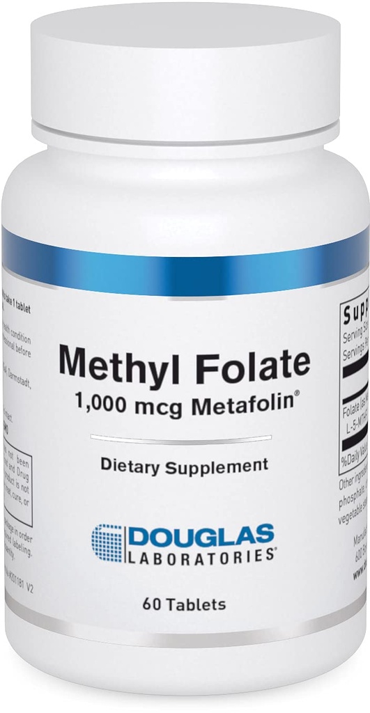 Douglas Laboratories Mexical Folate L- 5- MTHF - 1000 µg Metafolin - Witamina B Folate - Wspiera Homocysteinę Metabolizm i Rozwój płodu * - Nie-GMO - 60 Tabletki