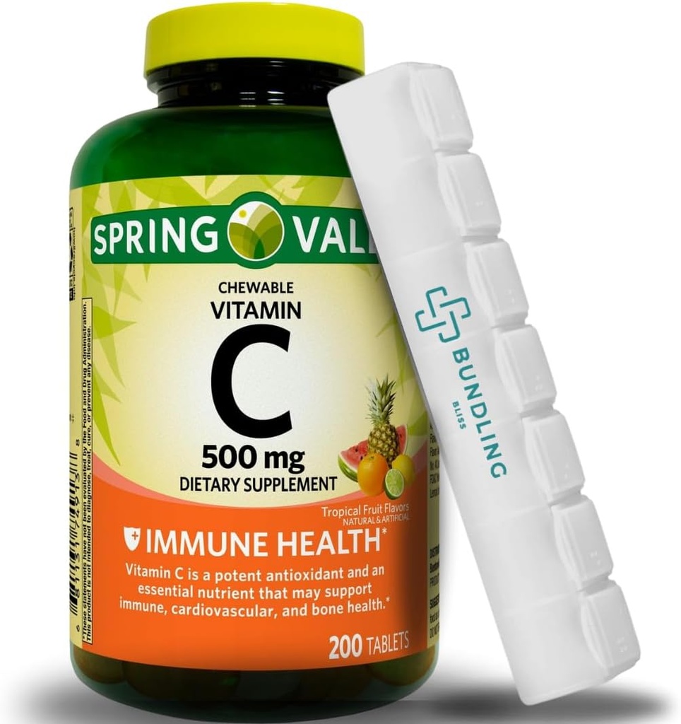 Witamina C 500 mg, tabletki do żucia, suplement diety, 200 liczenie (w tym Bonus Pill Organizer) - 1 opakowanie