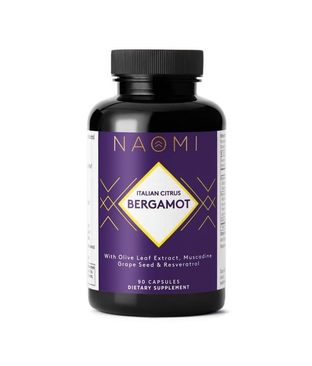 NAOMI włoski Citrus Bergamot 500mg + Resveratrol, Award- Winning Kardiolog Dvlpd, Wsparcie Normalny Cholesterol & Zdrowa Funkcja komórkowa, 7 Kluczowe polifenole, Resveratrol & Olive Leaf, 90- Day Supply