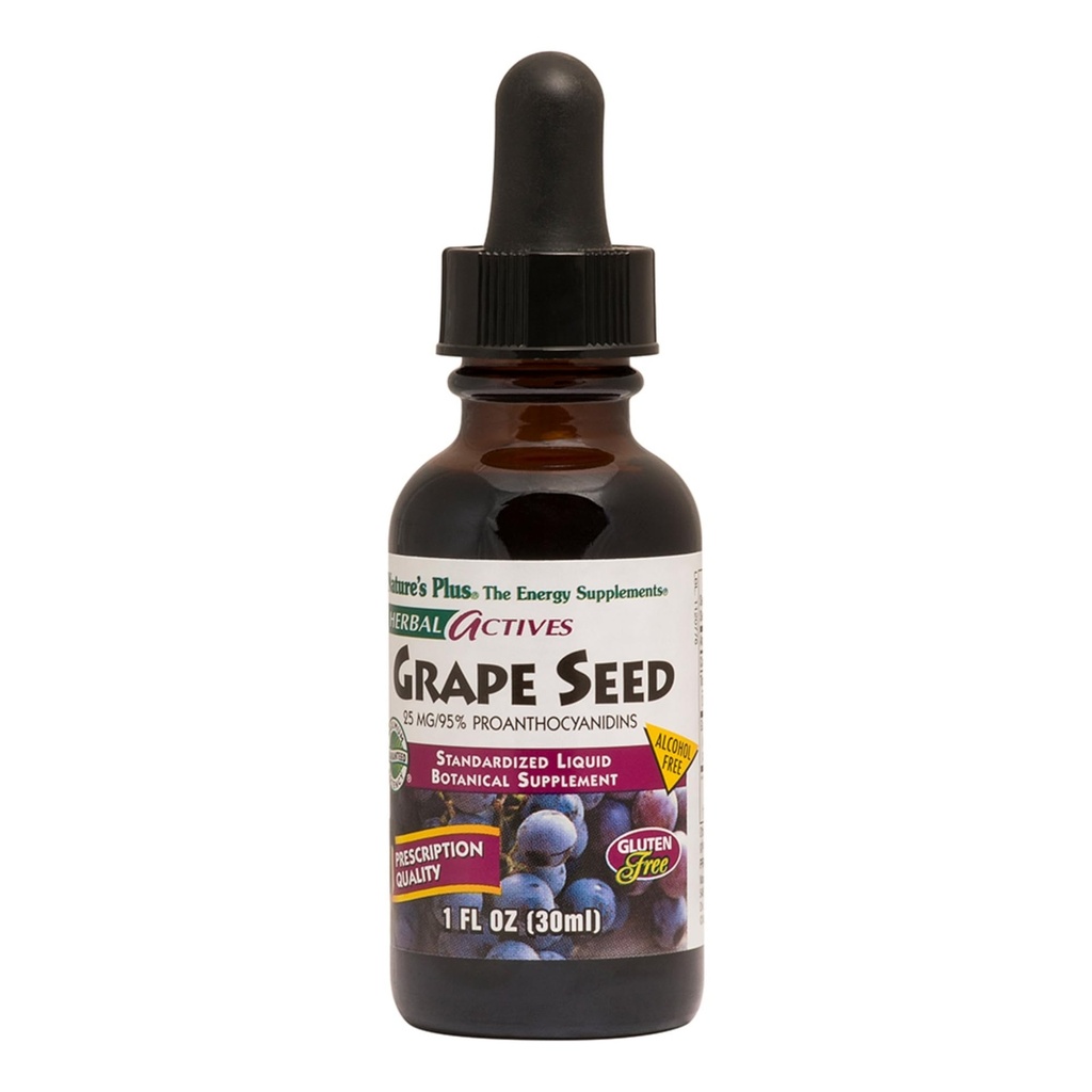 Natury Plus Herbal Actives Grape Seed 25 mg Liquid Suspension - Krople wegańskie, 1 fl oz - Wegetarianin, Gluten- Free - 30 Słupki