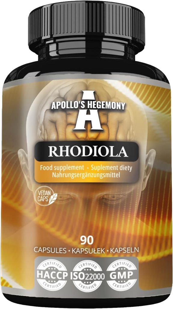 APOLLO 'S HEGEMONY Rhodiola Rosea 500 mg Per Capsule - 90 Kapsułek Wegańskich - Wyciąg Standaryzowany do 3% Salidrozydu - Energy and Stamina Booster - Suplement diety