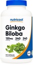 Nutricost Ginkgo Biloba 120mg, 240 kapsułki - Ekstrakt Ginkgo Biloba - Gluten Free & Non-GMO
