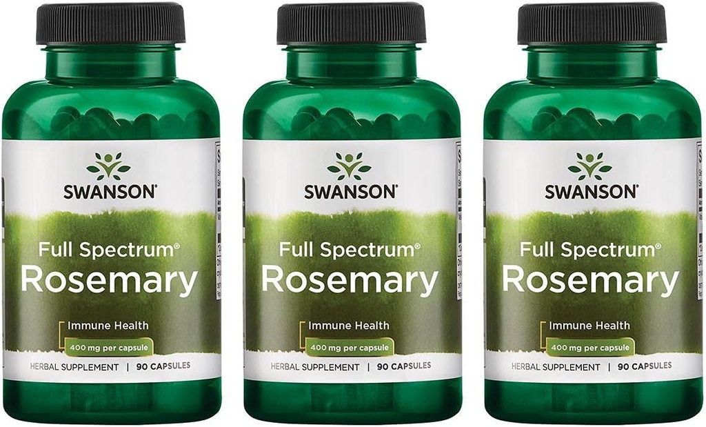 Swanson Full Spectrum Rosemary - Herbal Supplement Promowanie immunologicznego wsparcia zdrowia - Naturalna formuła, aby pomóc bronić ciała & Wsparcie ogólne Wellness - (90 kapsułki, 400mg każdy) 3 Pack